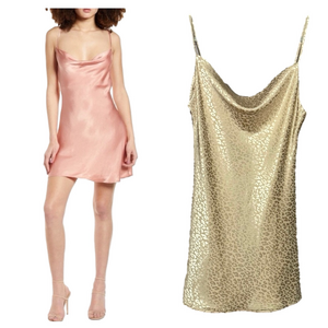 NWT Audrey 3+1 Cowl Neck Satin Jacquard Animal Print Mini Slip Dress Size Medium